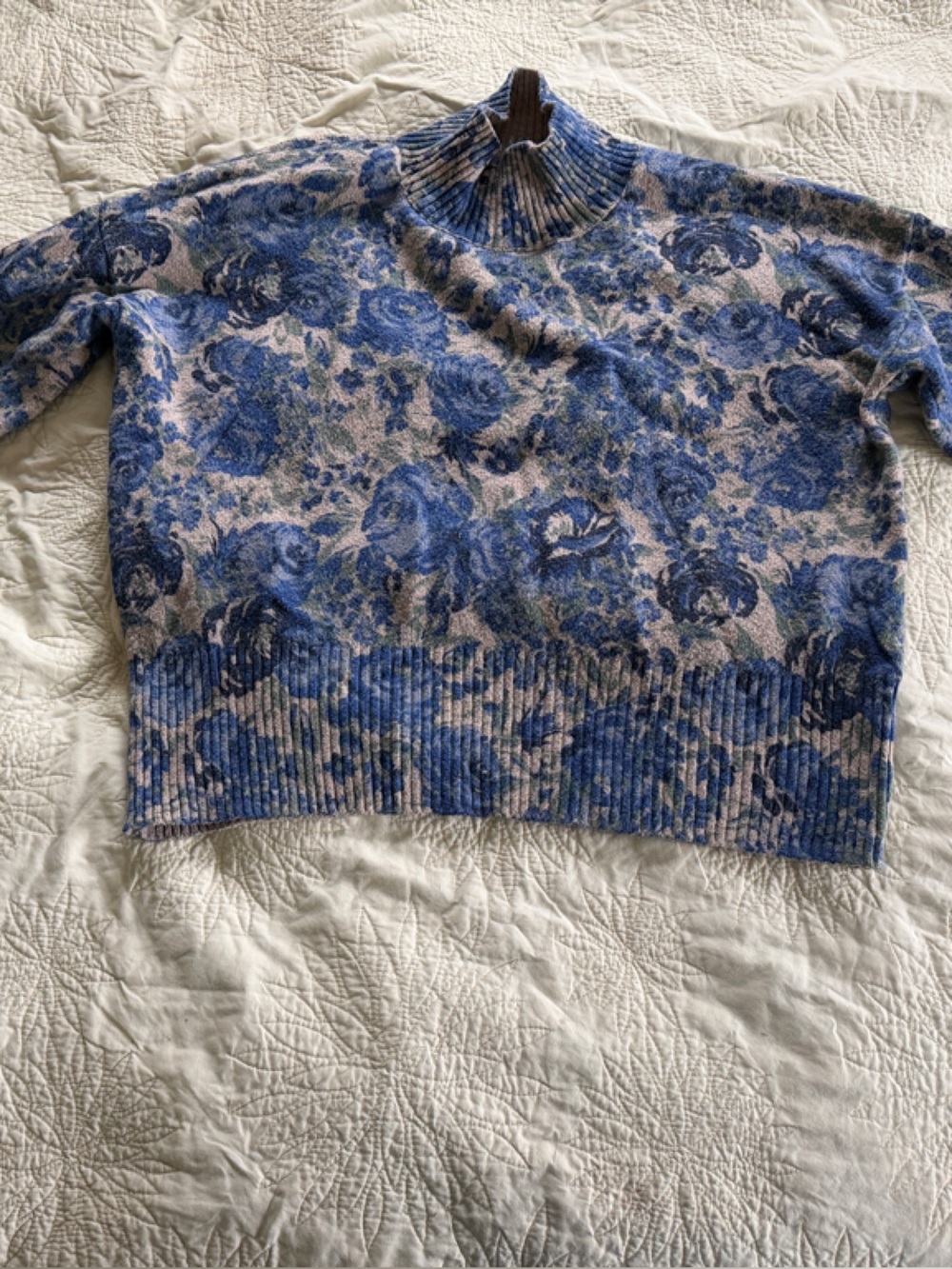 LC Lauren Conrad Blue Floral Cowl Neck Sweater